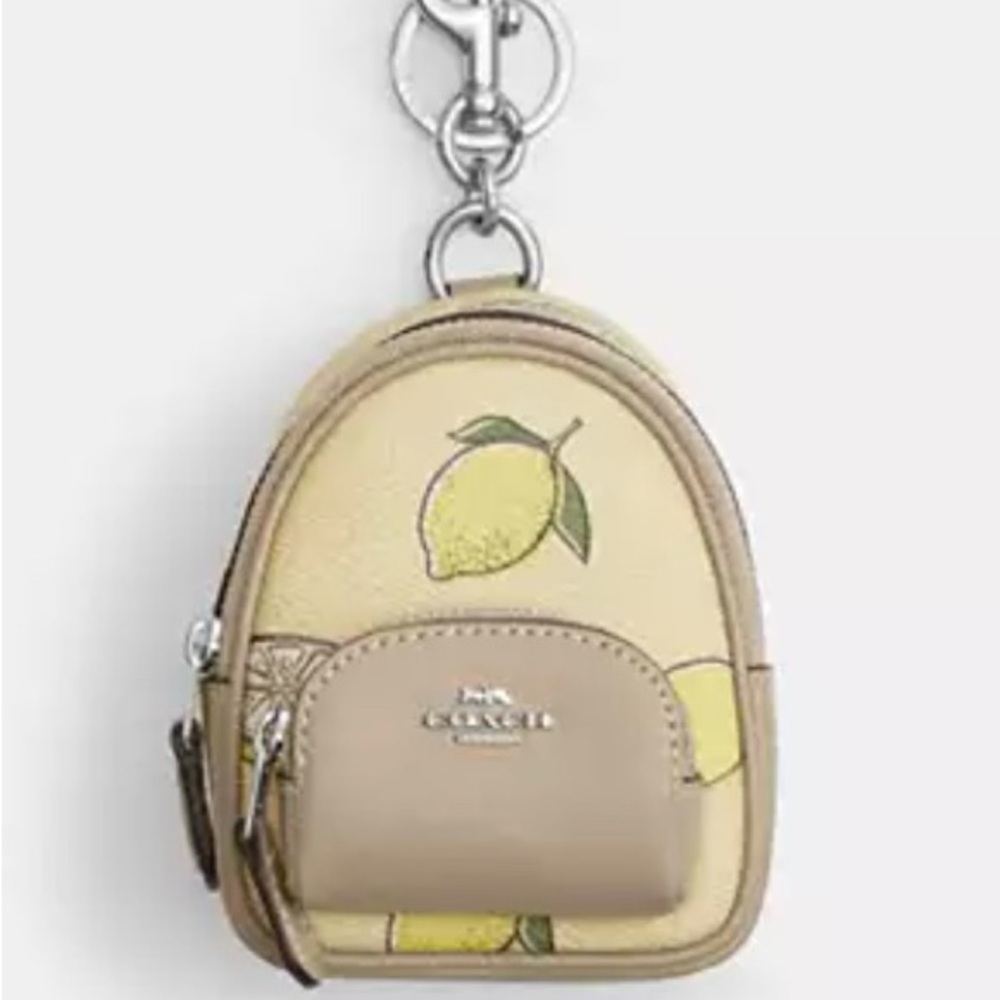 COACH Mini Backpack Bag Charm with Lemon Print NWT